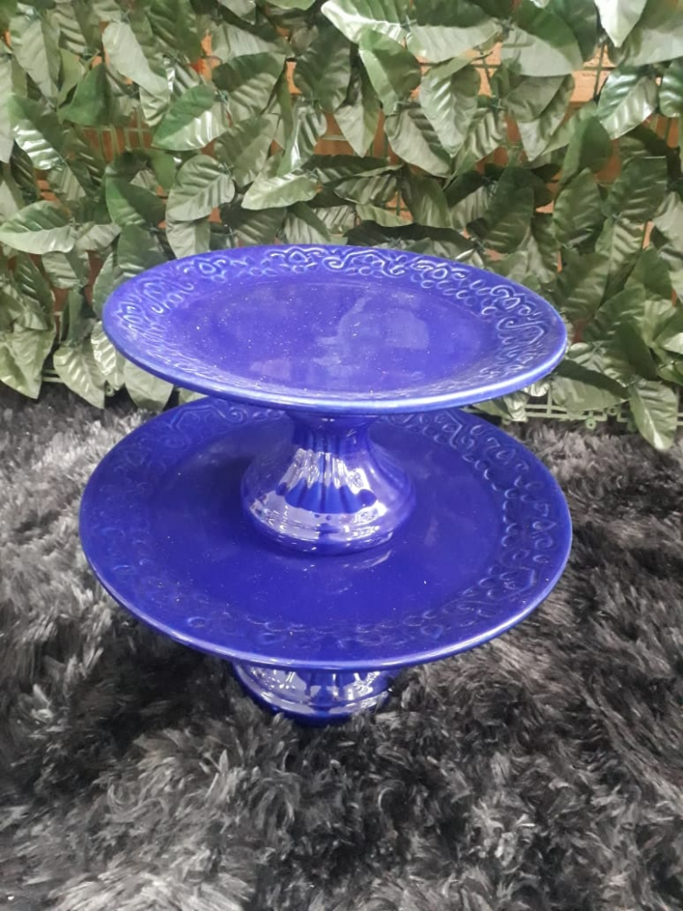 Suportes redondo porcelana azul royal floral (md e pq)