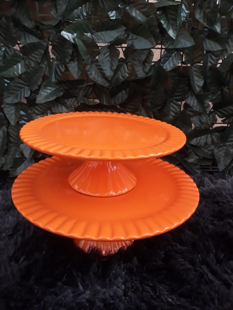 Suporte redondo porcelana  laranja frisado (md e pq) 