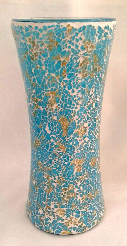 Vaso de Vidro Azul Tiffany com Dourado
