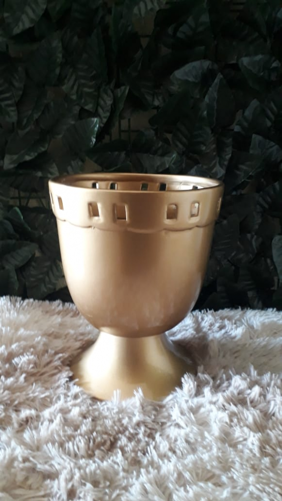 Vaso calice dourado porcelana grande