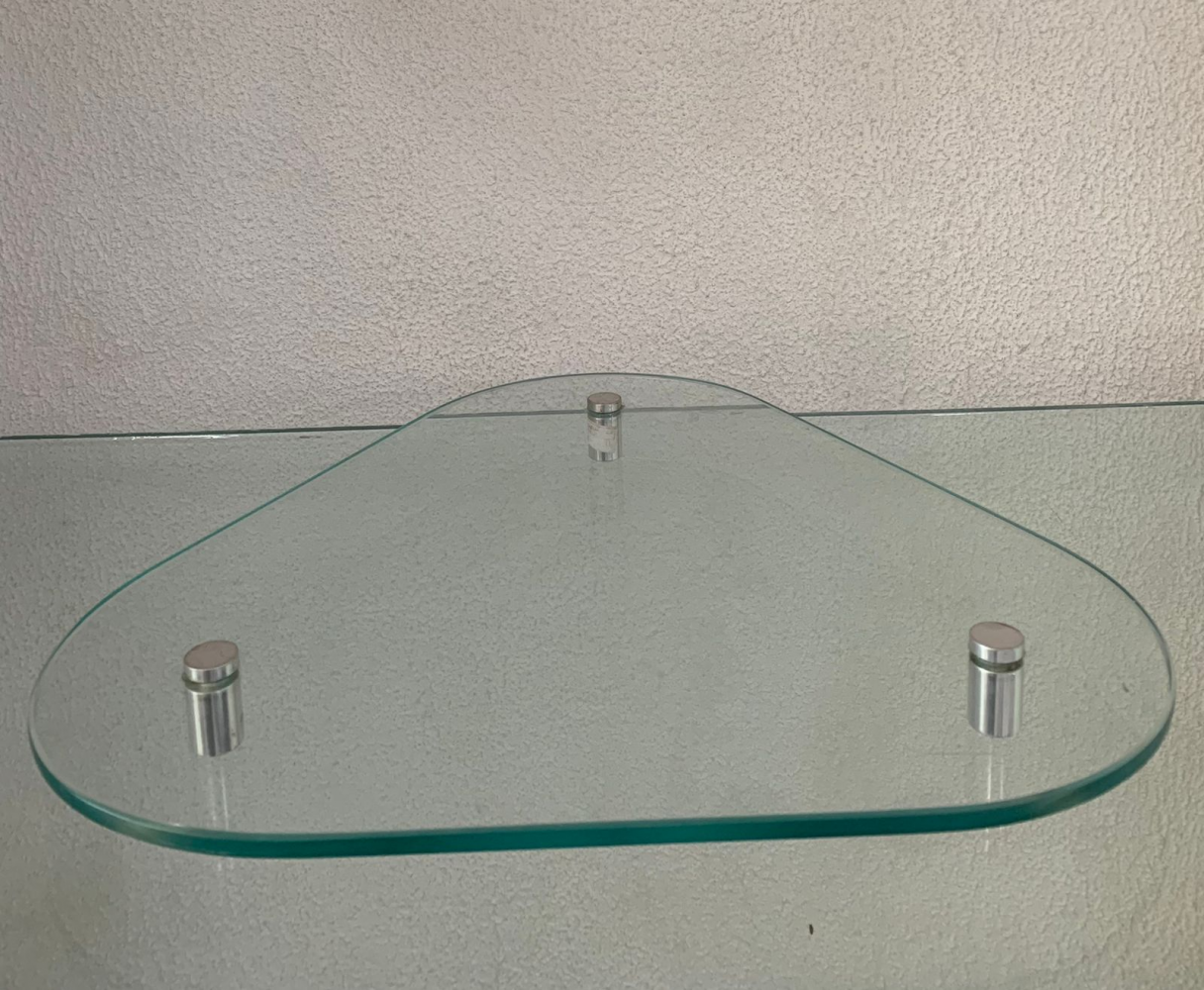 Suporte triângular de vidro pé inox 