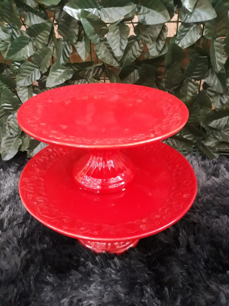 Suporte redondo porcelana vermelho floral (md e pq) 