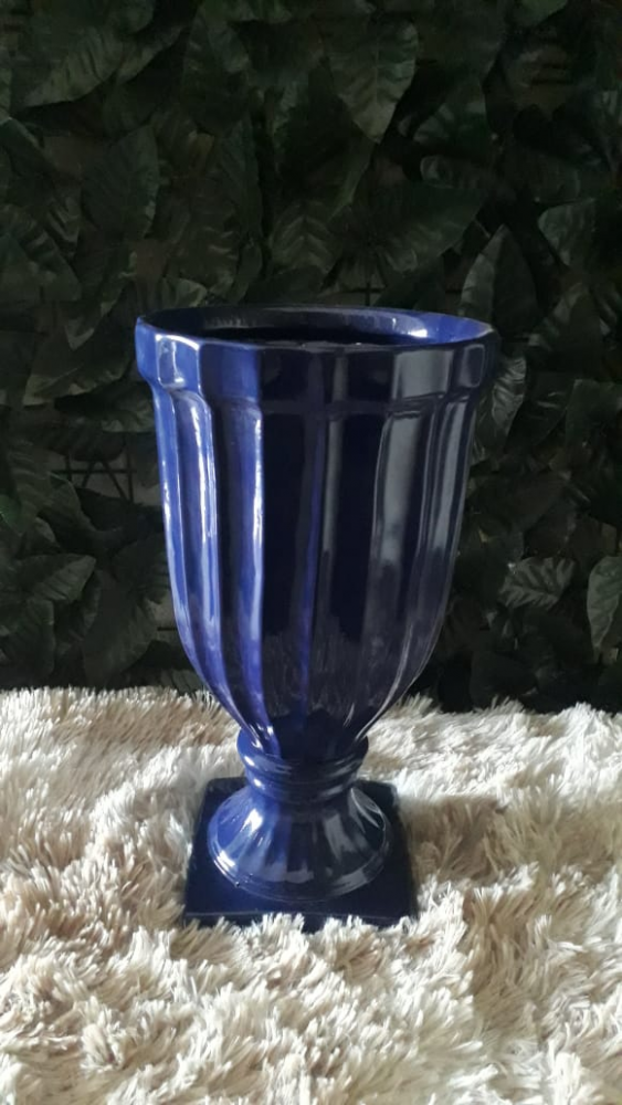 Vaso porcelana azul royal canelado grande 