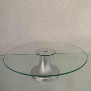 SUPORTE REDONDO DE VIDRO PÉ VIDRO CINZA 30 CM