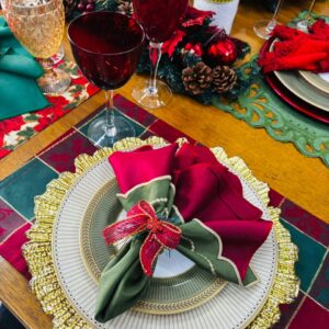 JOGO AMERICANO NATALINO XADREZ VERMELHO E VERDE 33X48