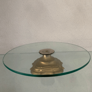 SUPORTE REDONDO VIDRO PÉ DOURADO 45 CM
