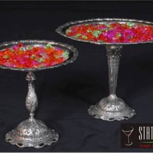 SUPORTE DE PRATA REDONDO  PE ALTO DECORADO PQ