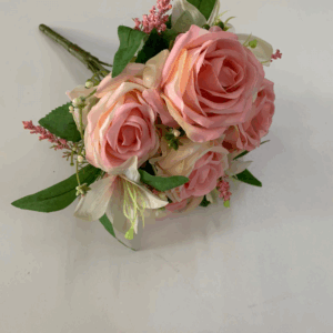 BUQUÊ ROSA COM LIRIO ROSA BEBÊ COM MARFIM 30 CM