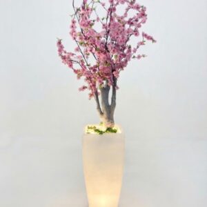 PESSEGUEIRA ROSA  COM VASO BRANCO LUMINARIA 1,88 ALTURA