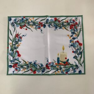 JOGO AMERICANO RETANGULAR NATALINO VERDE OLIVIA 2 VELAS 45X35