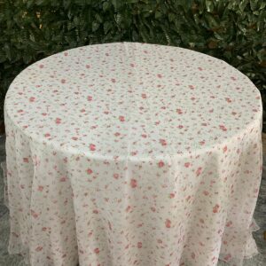 TOALHA REDONDA 3,00MTS (10) LUGARES BRANCA FLORAL VOIL ROSA