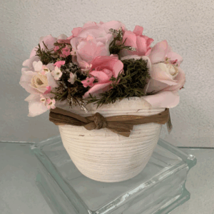 VASO COM FLORES ROSA BEBE 20 CM