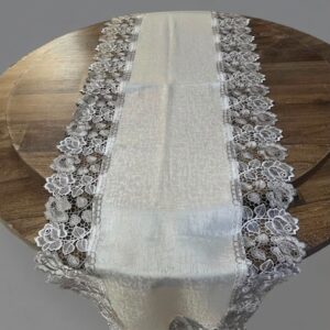 CAMINHO DE MESA MARFIM COM RENDA GUIPIR NUDE 1,80X0,45CM