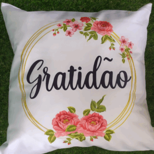 ALMOFADA BRANCA PALAVRA GRATIDÃO