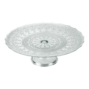 PECA CRISTAL  SUPORTE REDONDO ARABESCO TRANPARENTE C/ PE 32 CM