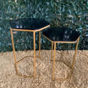 MESA CANTO ESMERALDA MDF PRETO C/PE DOURADO  MD 45X70